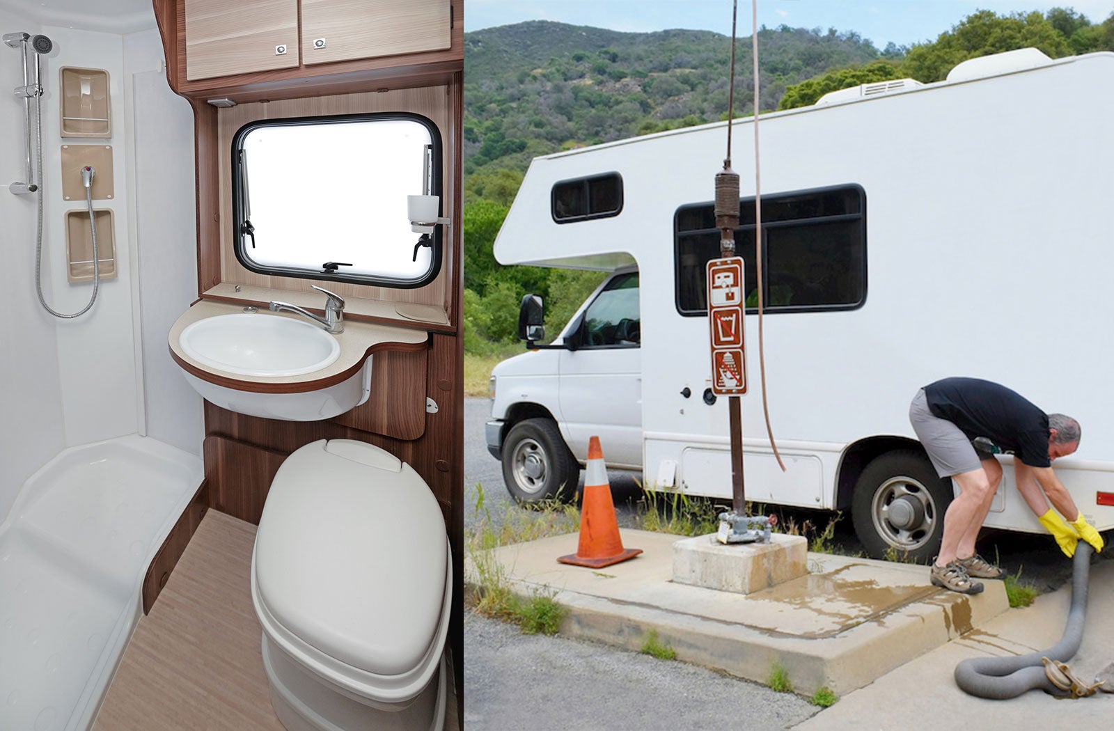 Portable RV/camper toilet and holding tank setup in Des Moines, Iowa