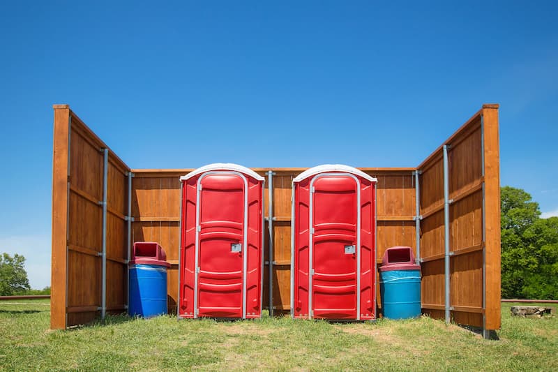 Short-term porta potty units staged for delivery in Des Moines, Iowa